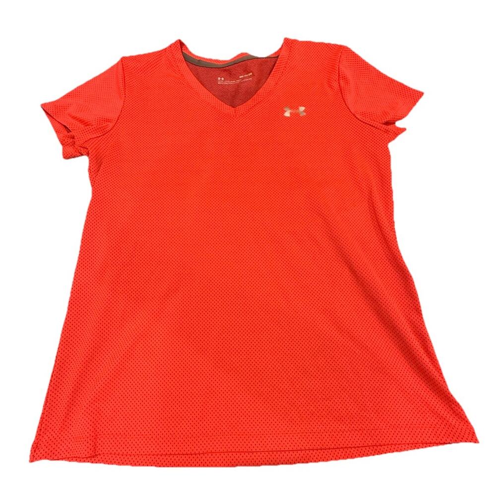 Under Armour HeatGear Women’s Small Neon Coral Mesh V-Neck Athletic Shirt